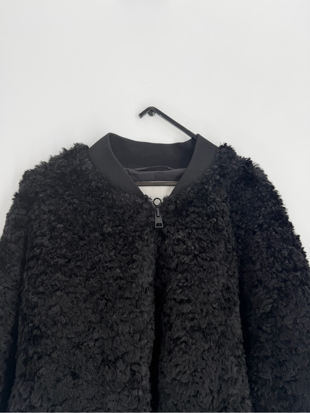 Cos Oversized Fit Teddy Faux Shearling Bomber Jacket In Black
